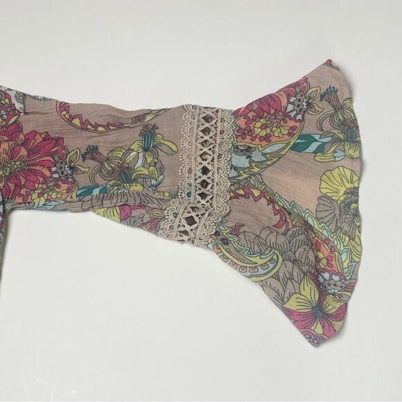 Spense Floral Paisley Colorful Boho Bell Sleeve Blouse Women's Size Small - Picture 14 of 16